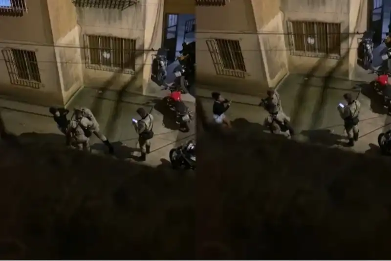 Imagem de PM é flagrado agredindo mulher durante ação em Feira de Santana