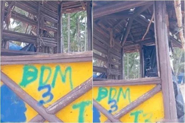 Imagem de Posto do Salvamar em Piatã é pichado com sigla de facção criminosa