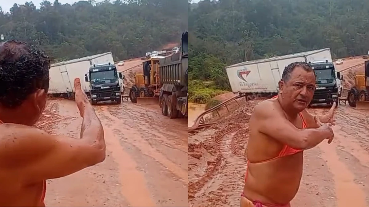 Imagem de De biquíni, humorista denuncia colapso em desvio da BR-101: 'Caminhoneiro quase morreu'