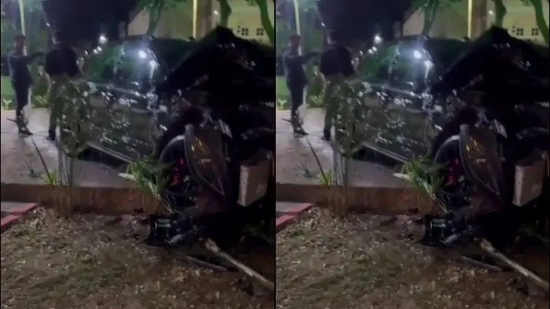 Imagem de Acidente com carro de luxo destrói estrutura de praça na Bahia
