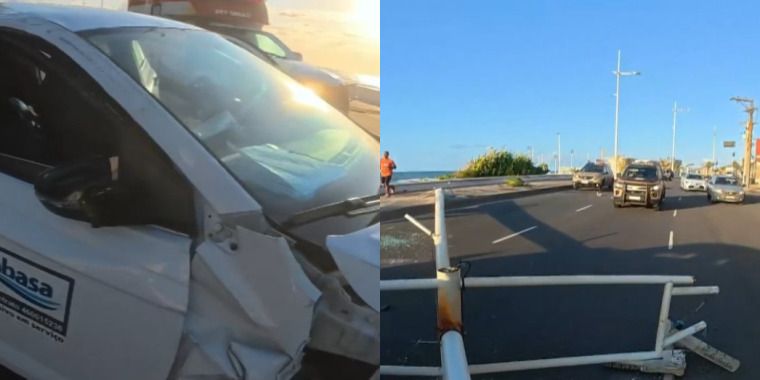 Imagem de Carro capota, derruba poste e interdita trânsito na orla da Pituba