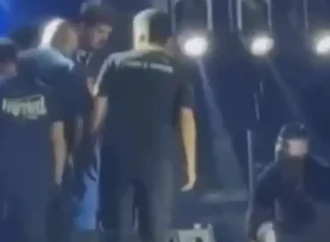 Imagem de Marrone se desequilibra e cai do palco durante show